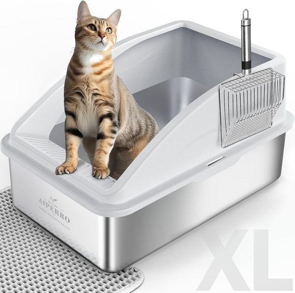 Furenvast - Premium Stainless Steel Enclosed Cat Litter Box 