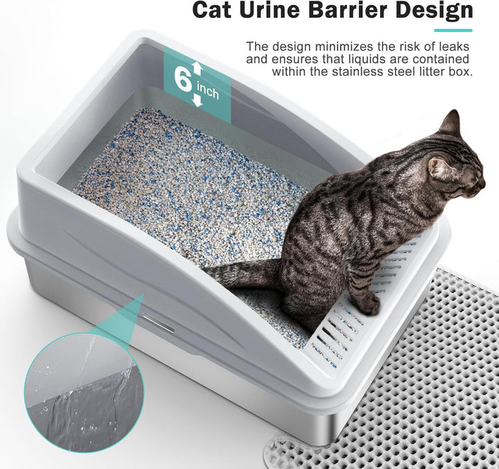 Furenvast - Premium Stainless Steel Enclosed Cat Litter Box 
