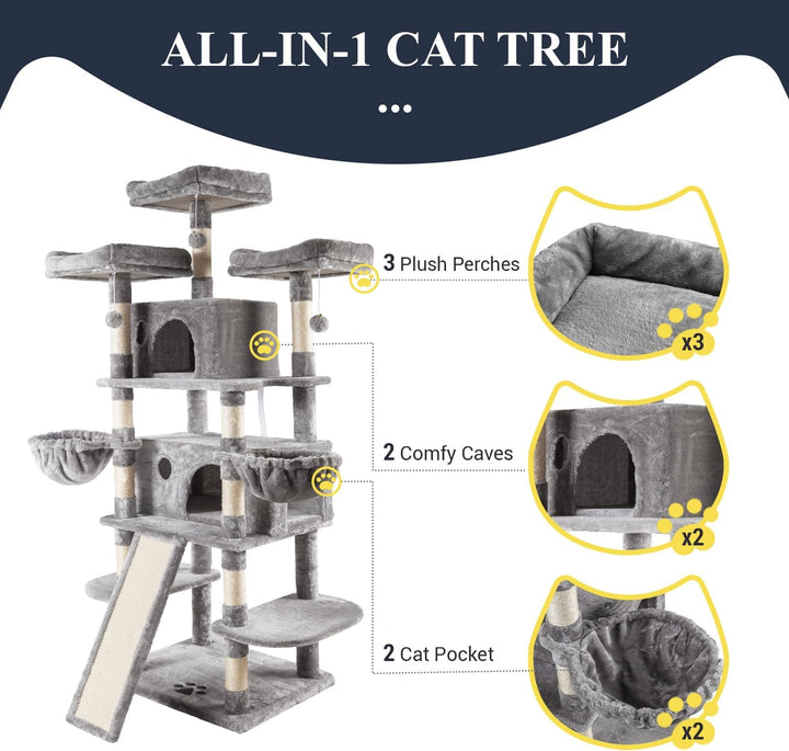 Furenvast - Allewie 68-Inch Multi-Level Cat Tree Tower with 